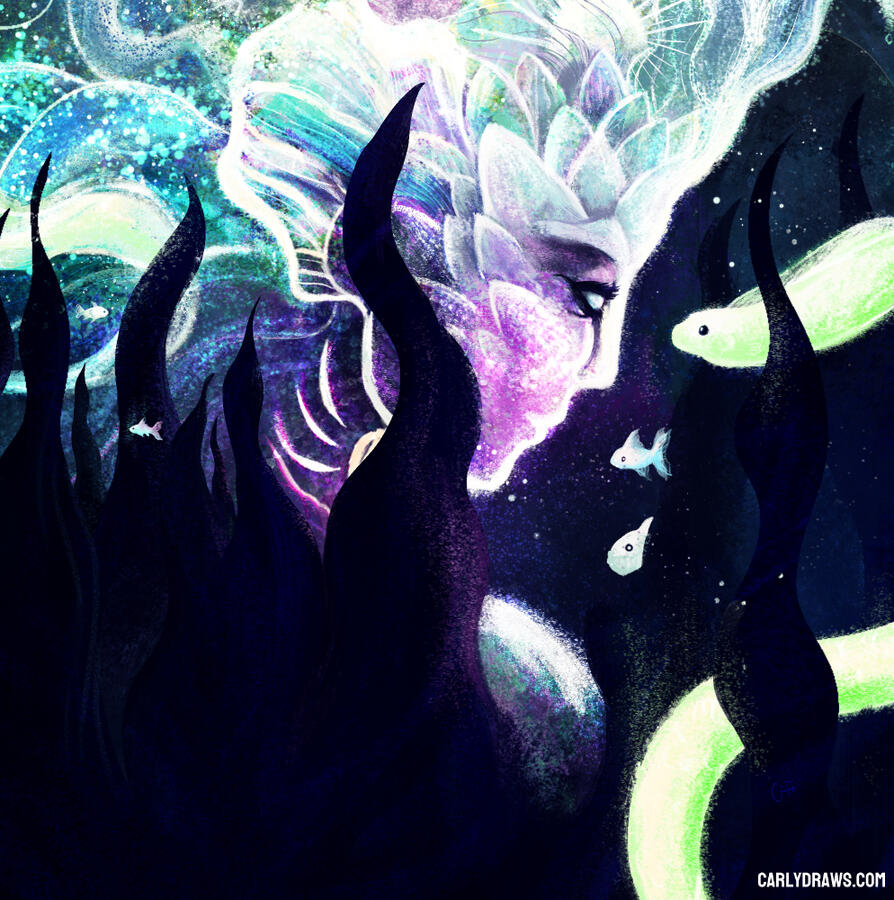 ACROSS THE WAVES final piece details, with added digital colour and drawing