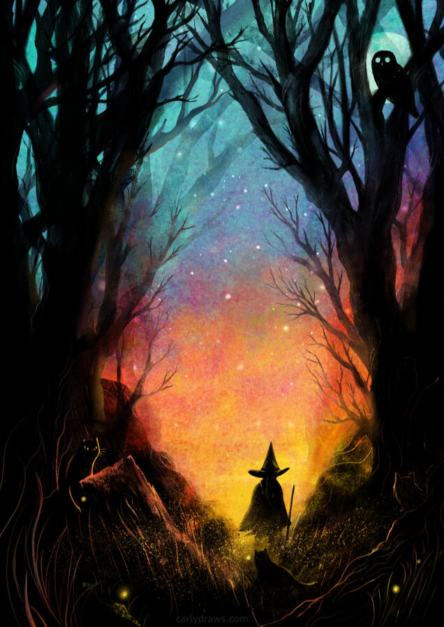 Wanderer a witch wanders in the forest