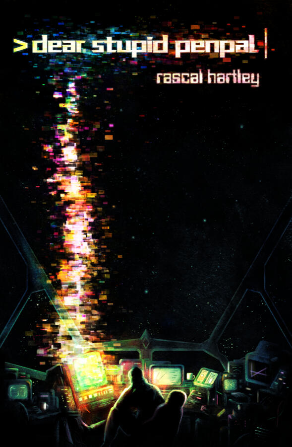 DEAR STUPID PENPAL cover art for the novel by Rascal Hartley, Tenebrous Press. Charcoal with digital colour.