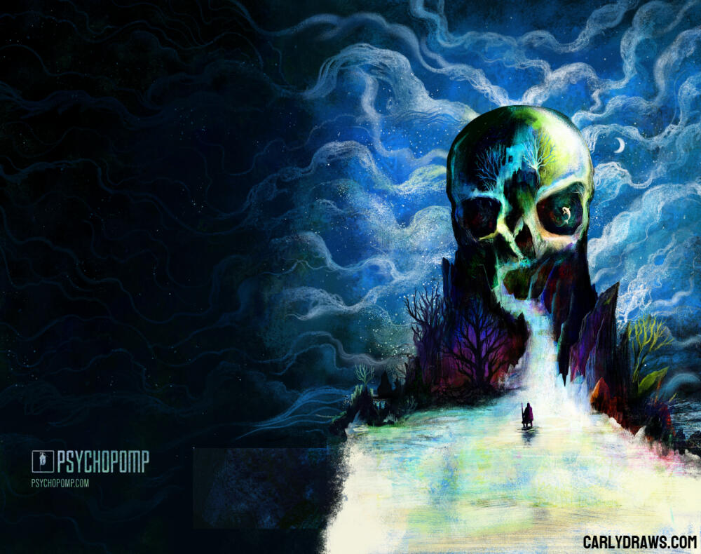 SILVER SKULL pair of covers for The Deadlands speculative fiction magazine. Oil pastel and digital colour.