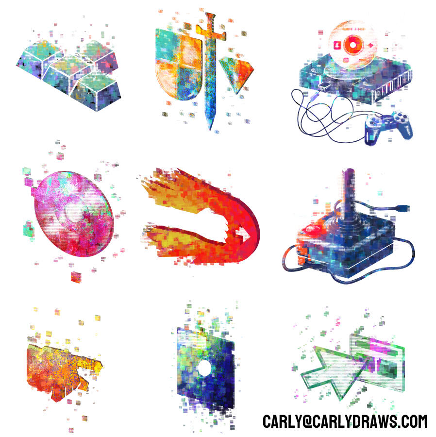 Gaming icon style art for retro games magazine
