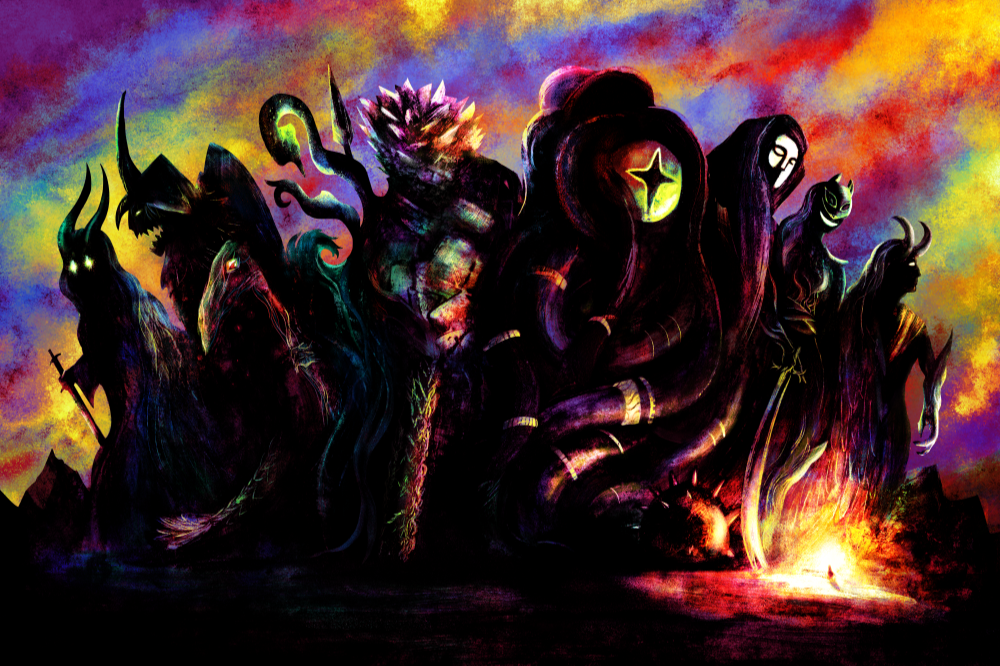 Demon Statue Garden location illustration for Hellpiercers from Sandy Pug games