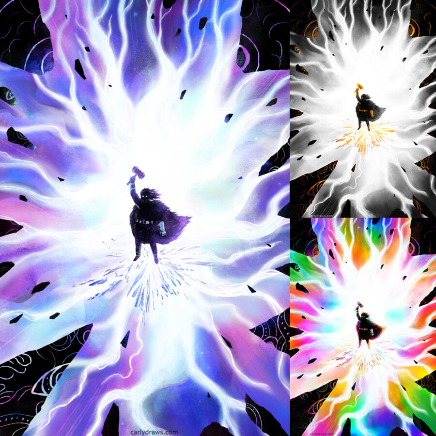 THUNDERER Thor fights the stone giant Hrungnir, with colour variants