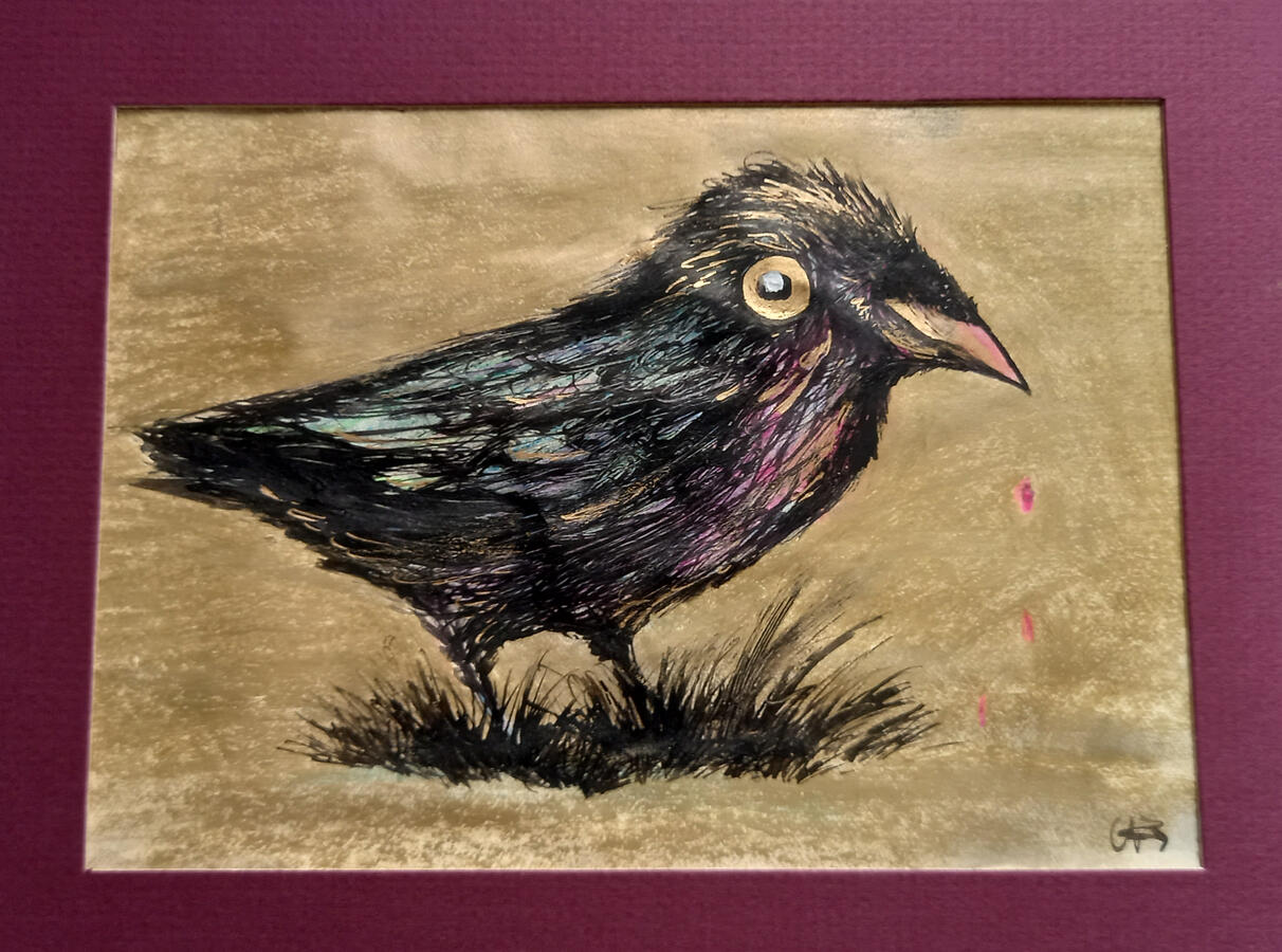 GOLDEN CROW ink, coloured pencil, gold ink and gold wax crayon GOLDEN CROW ink, coloured pencil, gold ink and gold wax crayon