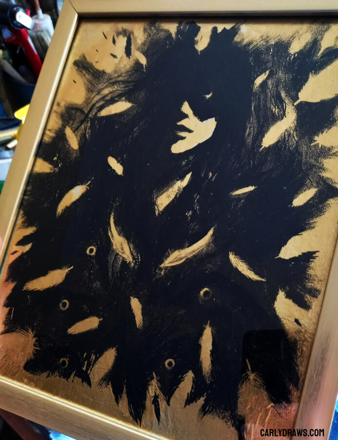 GOLDEN MORRIGAN toner and ink on gold foil