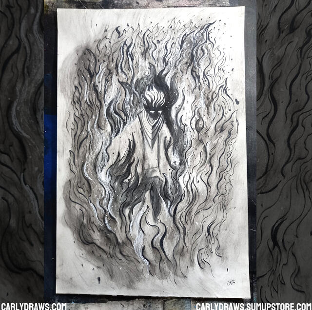 PHANTOM FLAME sumi ink drawing